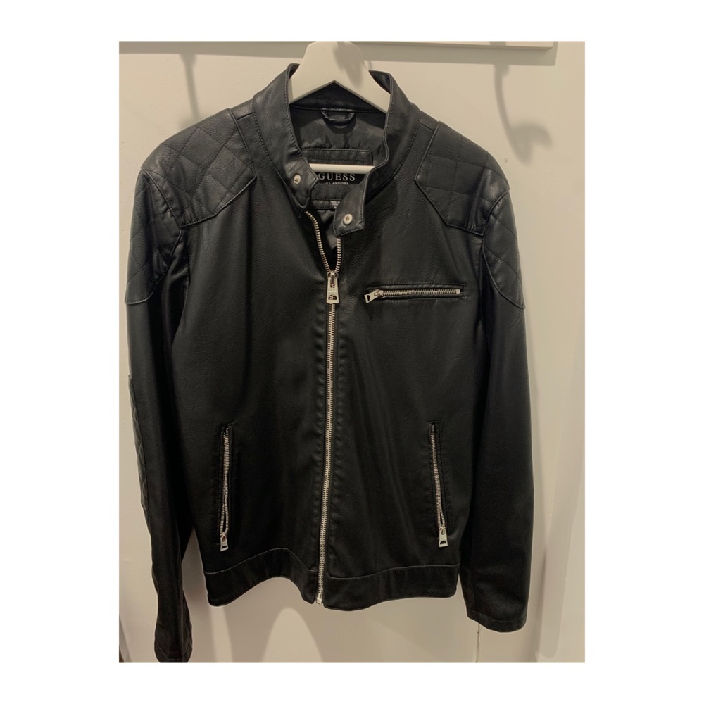 Guess Male Black Leather jacket on ⚜️sale⚜️